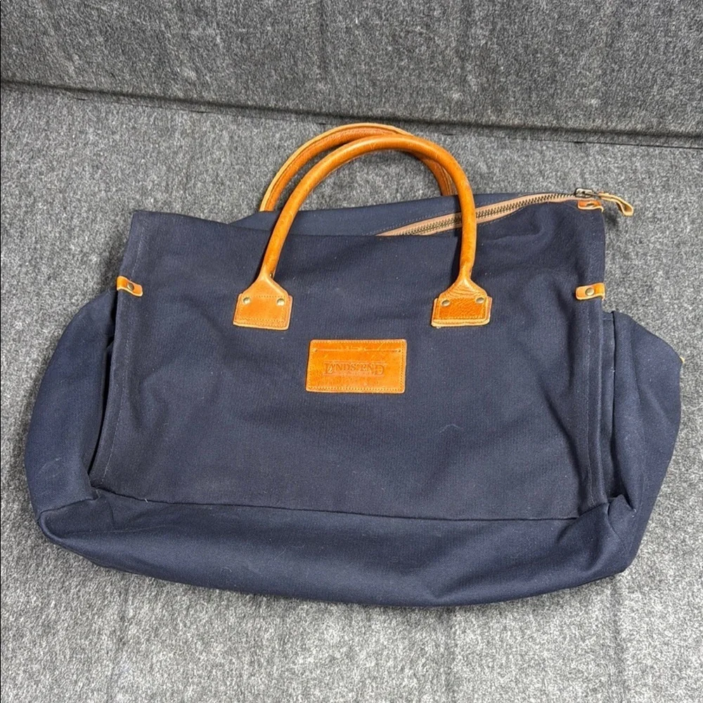 Lands' End Navy and Tan Duffel with Timeless Design. 20x10x8